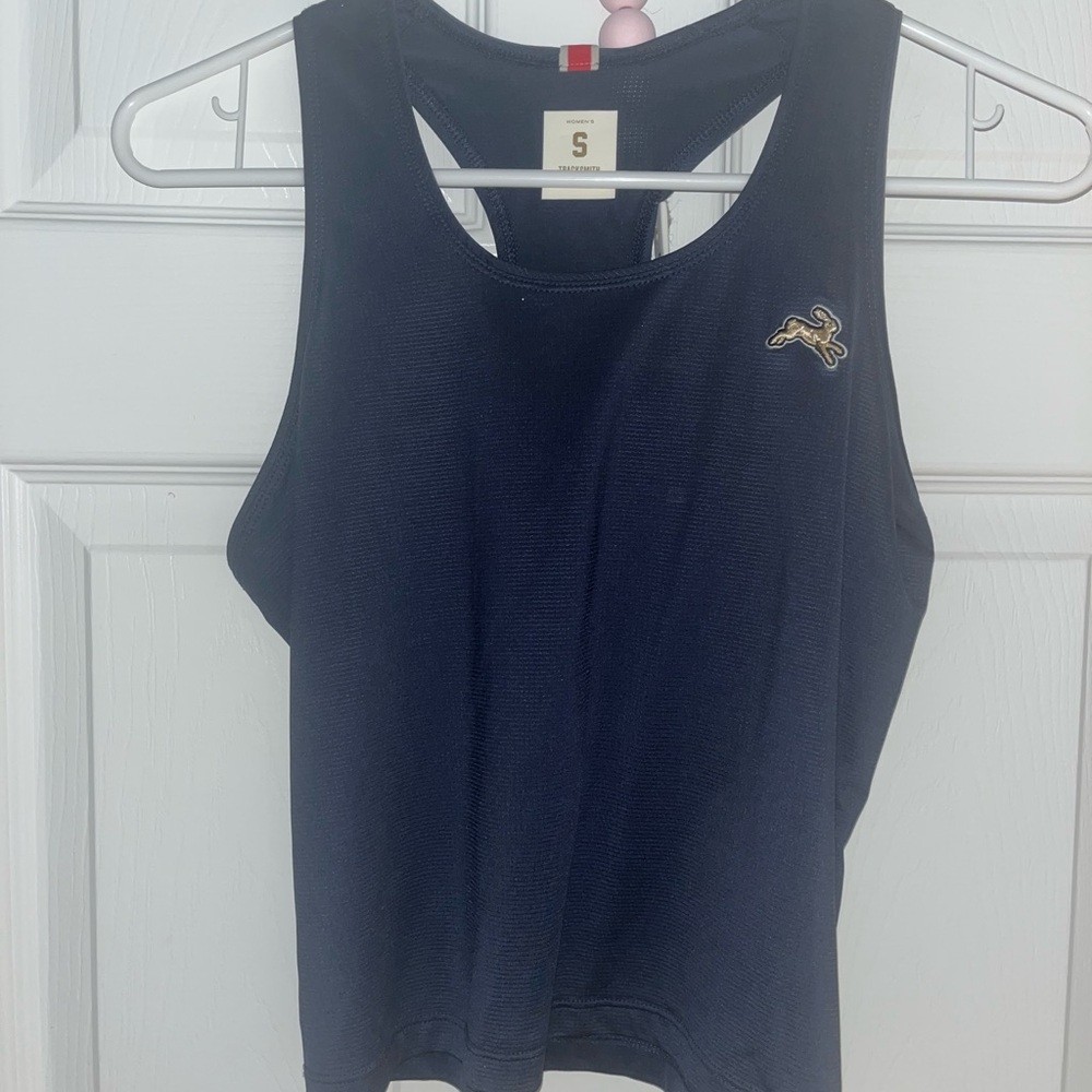Tracksmith Black Racerback Tank Top with Gold Logo